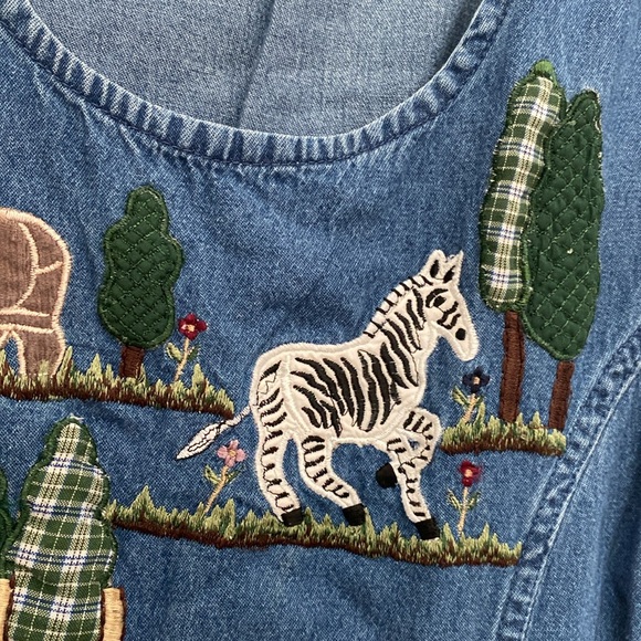 Vintage Embroidered Floral Blue Jean Cotton Denim Maxi Dress XLarge 90s - Picture 12 of 17